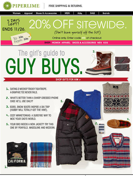 Holiday Email Campaigns - targeted gift guide