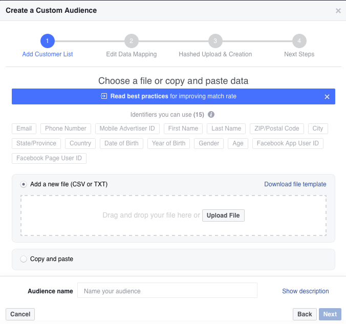 Creating a Custom Audience Step 3
