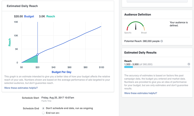 Facebook Ad Campaign - audience size
