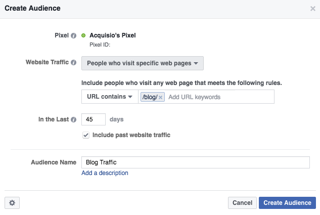 Facebook retargeting creating a Custom Audience Step 4